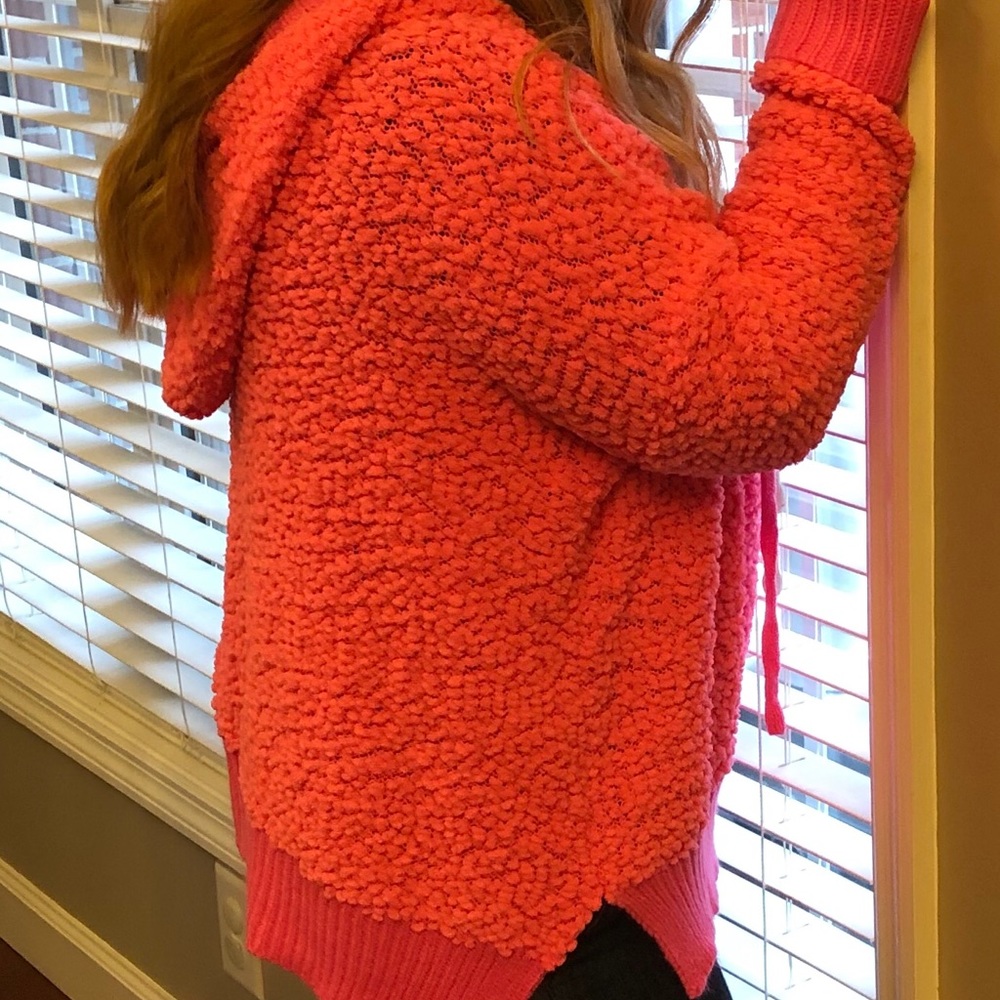 Hooded Pink Popcorn Sweater